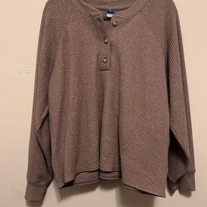 Old Navy Brown Long Sleeve Waffle Knit Top